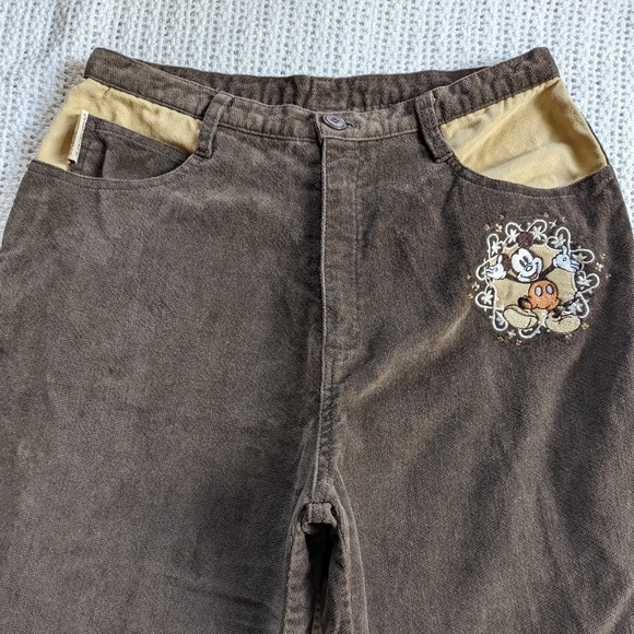 VTG Disney Mickey & Co Brown Velour High Waist Pants Embroidered Women's 4 - Picture 3 of 11
